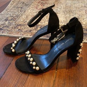 Stuart Weitzman black suede and pearl pump, size 7.5